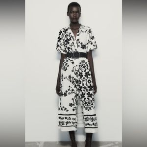 Zara black and white linen dress